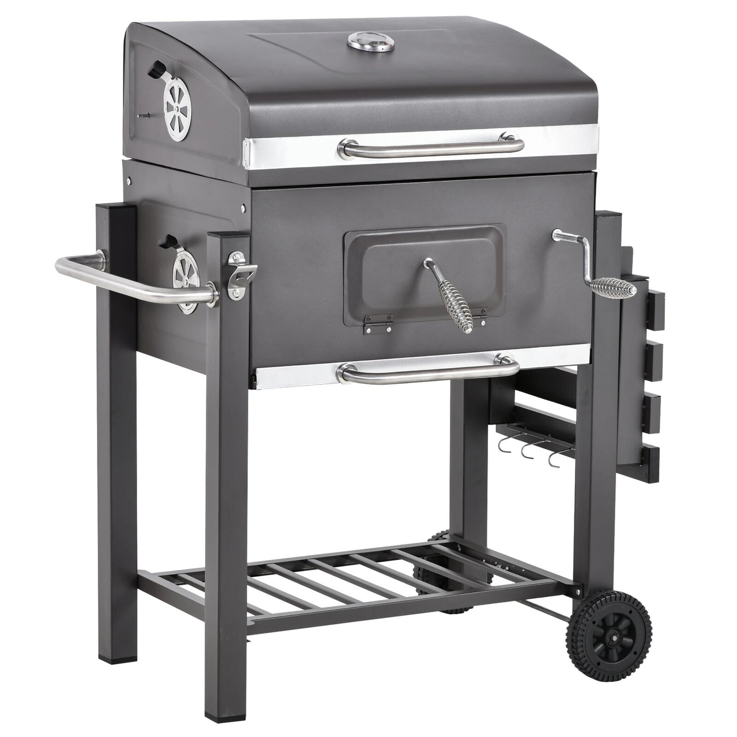Charcoal Grill BBQ Trolley with Adjustable Charcoal Grate, Garden Metal