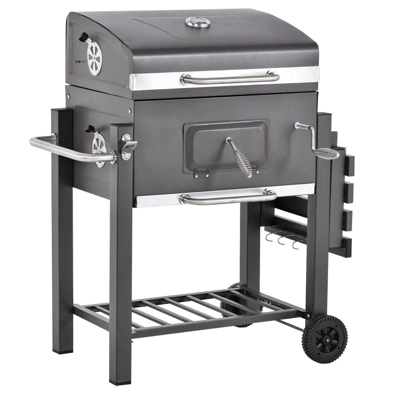 Charcoal Grill BBQ Trolley with Adjustable Charcoal Grate, Garden Metal