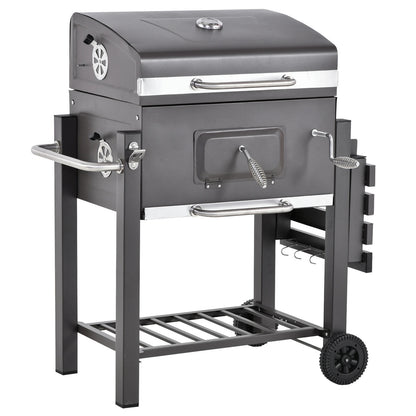 Charcoal Grill BBQ Trolley with Adjustable Charcoal Grate, Garden Metal