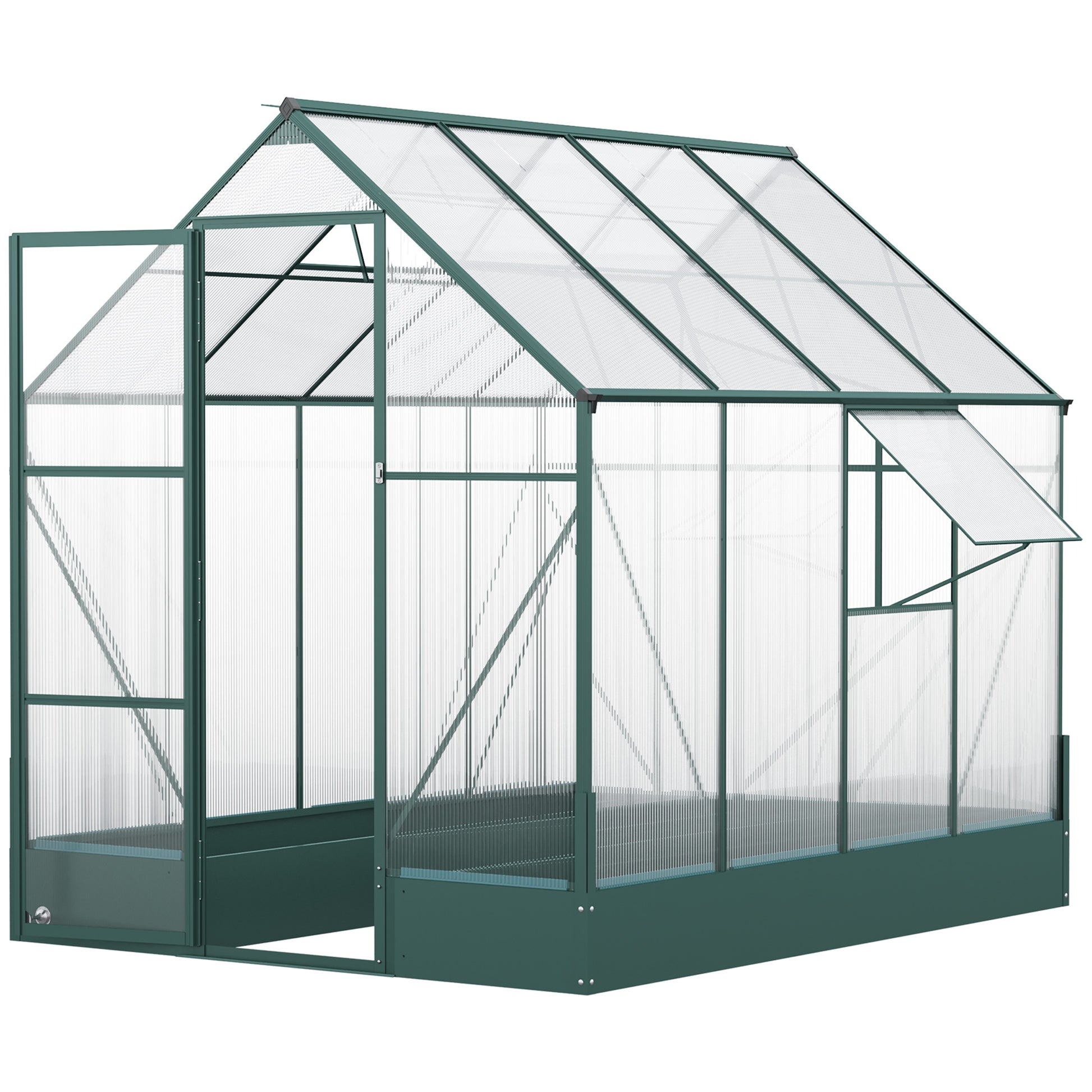 Walk-In Greenhouse Outdoor Polycarbonate Aluminium with Foundation Plant Bed