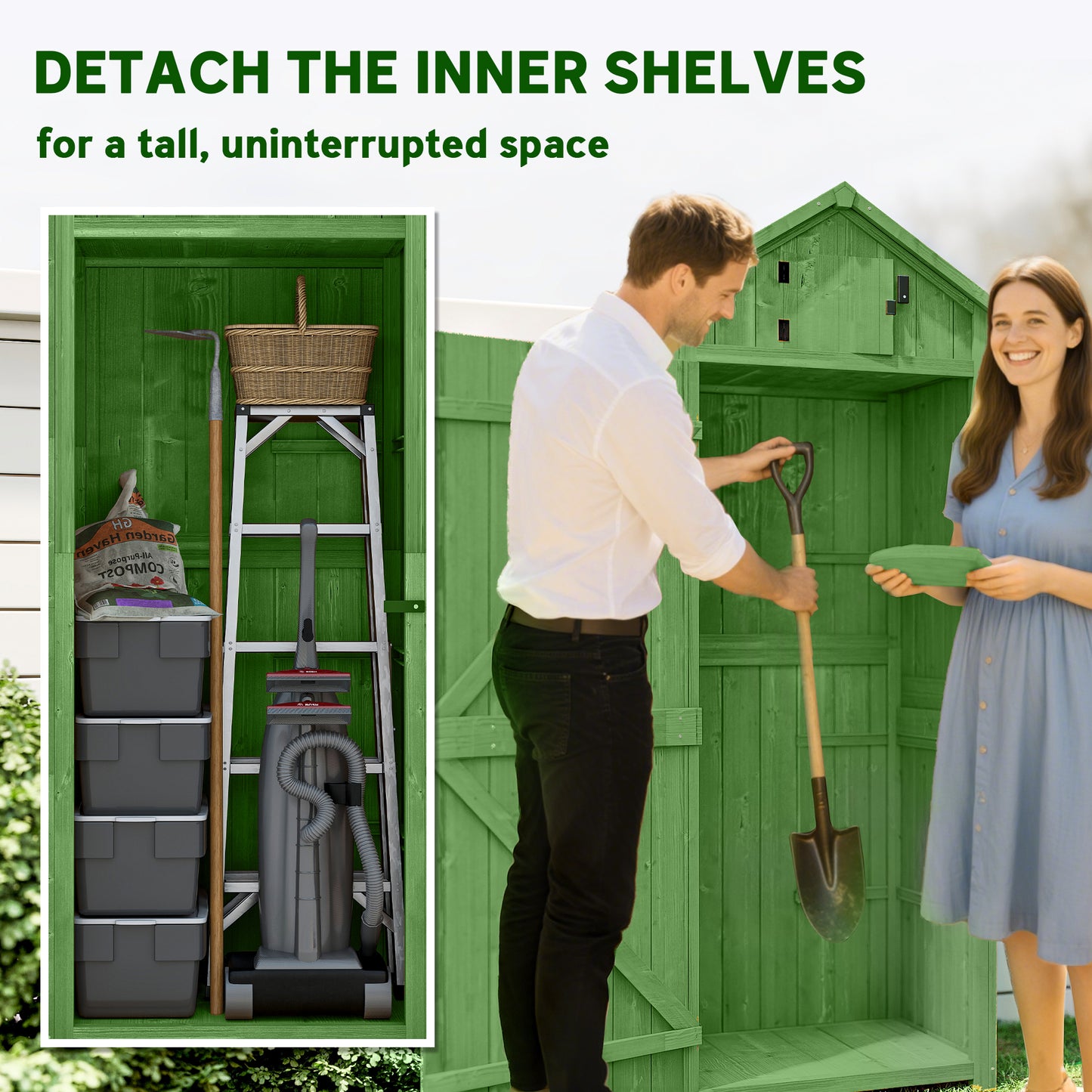 Garden Storage Shed 3 Utility Shelf Tool House W/ Asphalt Roof Lockabke Door