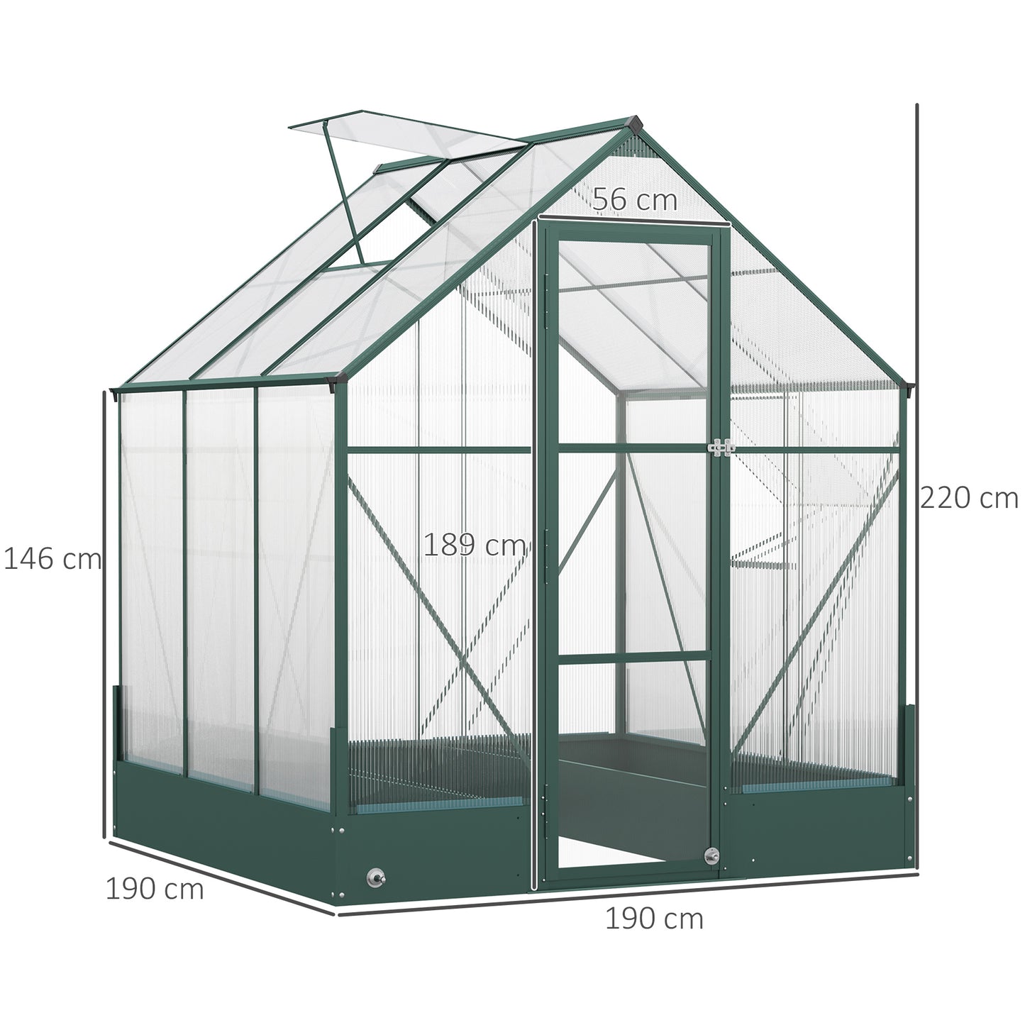 Walk-In Greenhouse Outdoor Polycarbonate Aluminium with Foundation Plant Bed