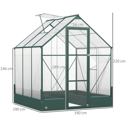 Walk-In Greenhouse Outdoor Polycarbonate Aluminium with Foundation Plant Bed