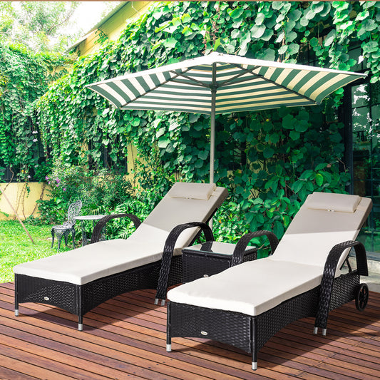 3PC Rattan Sun Lounger Wicker Sofa Day Bed Recliner Furniture Garden Patio