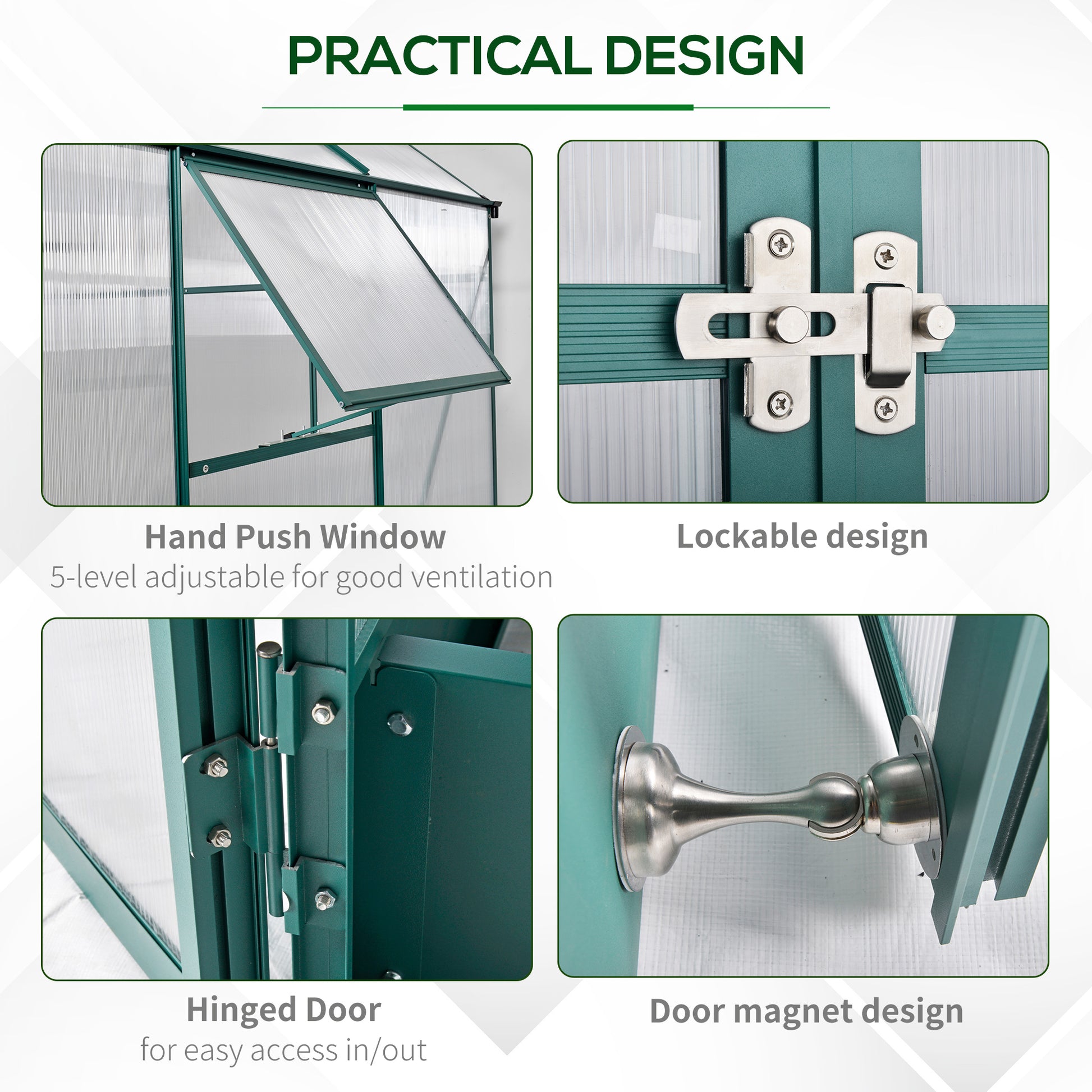 Walk-In Greenhouse Outdoor Polycarbonate Aluminium with Foundation Plant Bed