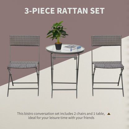 3 Pieces Bistro Set Rattan Furniture Garden Patio Square Table Steel Brown