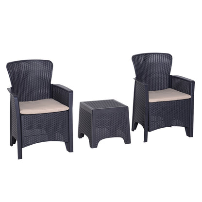 Garden Outdoor 3 Pcs Rattan Furniture Set 2 Arm Chair W/ Cushion 1 Coffee Table