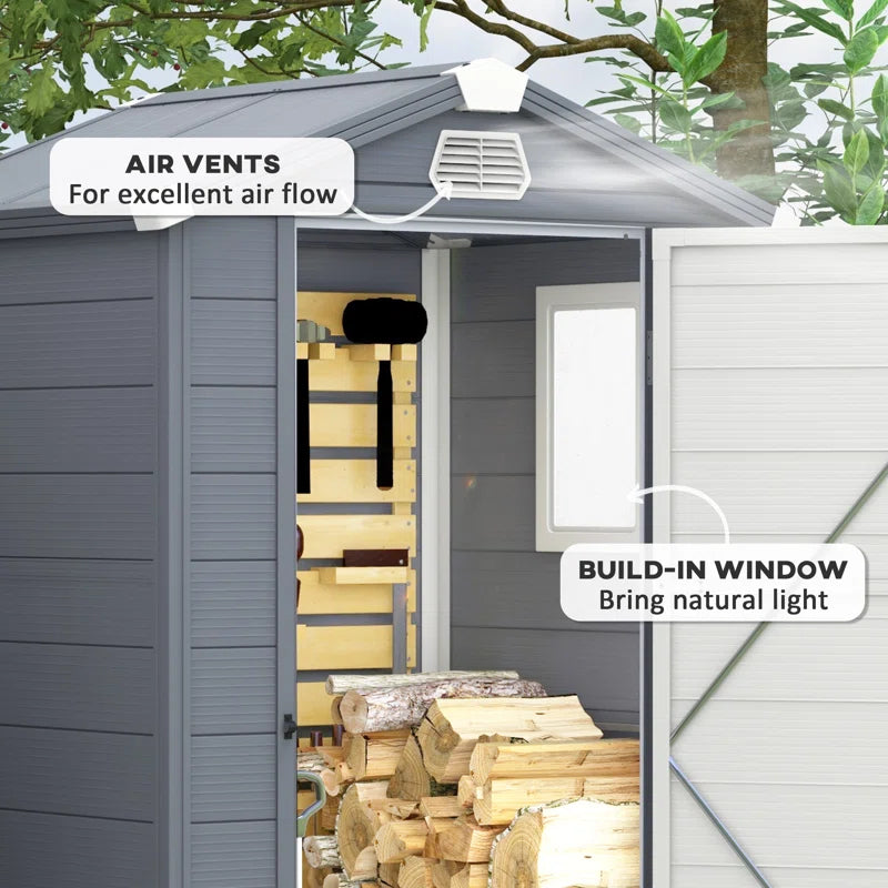 Anglique 4 Ft. W X 3 Ft. D Aluminium/Polypropylene Plastic Steep Slope Garden Shed