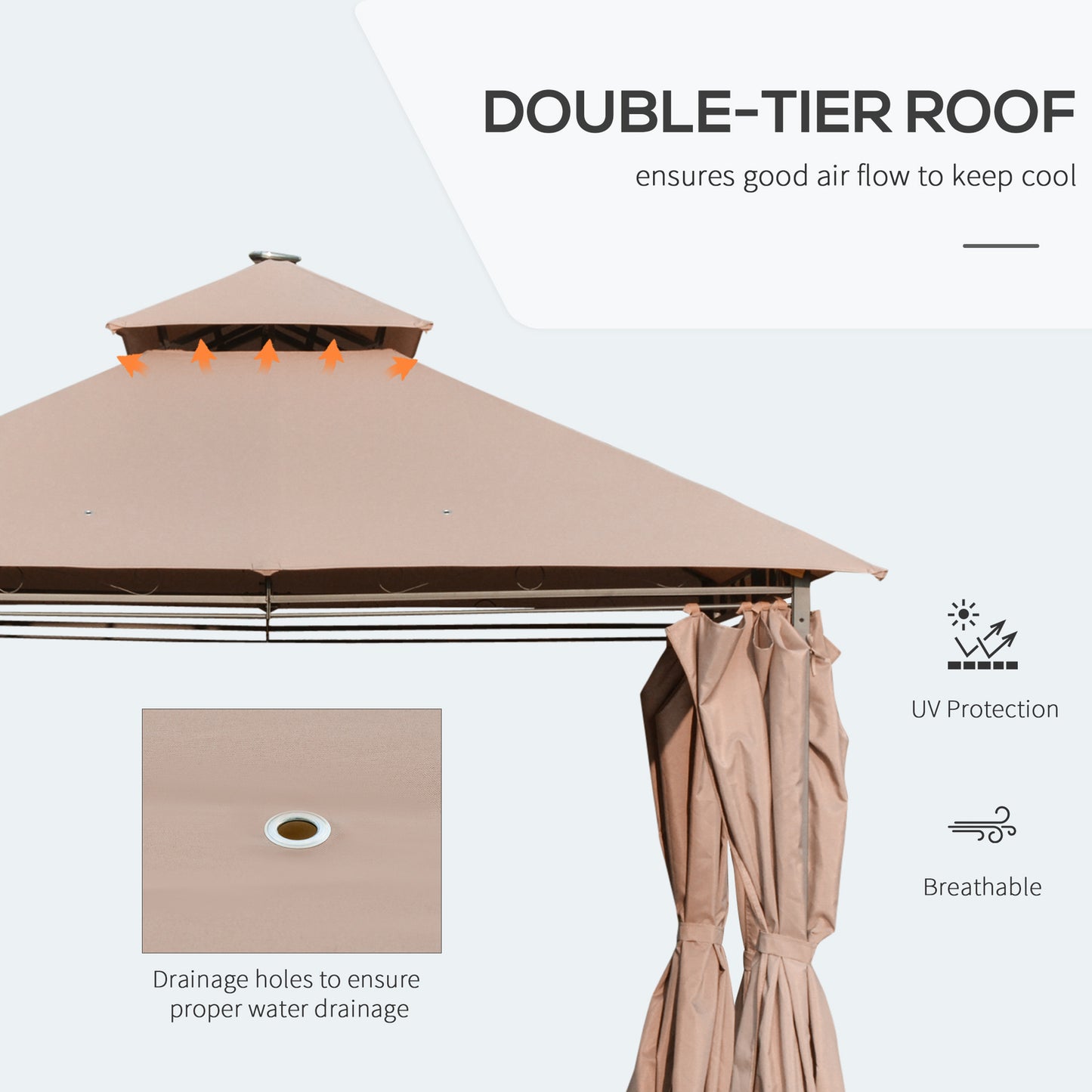 4 X 3(M) Outdoor Gazebo Canopy Garden Pavilion W/ LED Solar Light Double Canopy