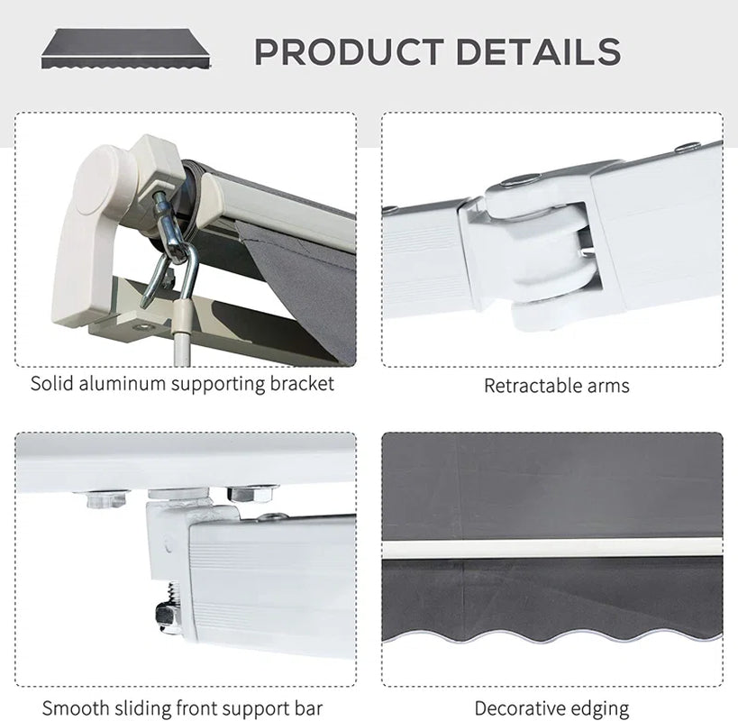 395Cm W X 250Cm D Polyester Cover Retractable Patio Awning