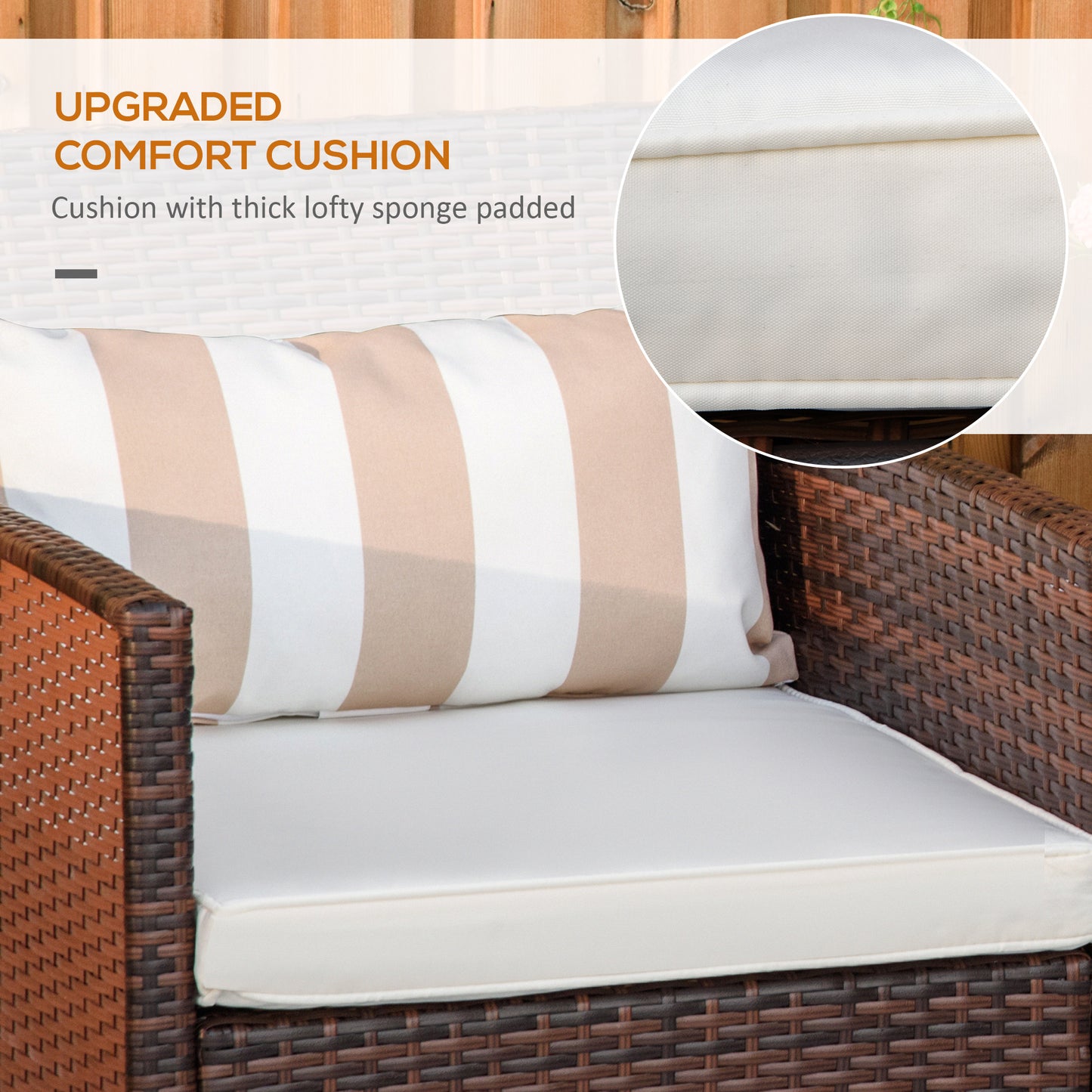 3 Pcs Rattan Outdoor Patio Set 2 Cushioned Single Sofa Coffee Table Conservatory