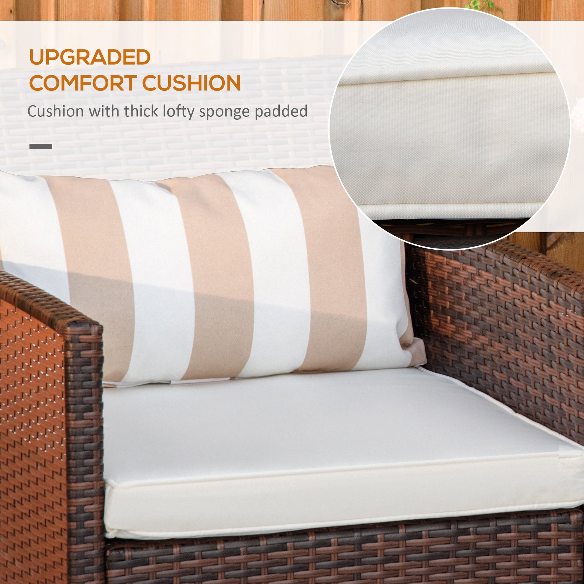3 Pcs Rattan Outdoor Patio Set 2 Cushioned Single Sofa Coffee Table Conservatory