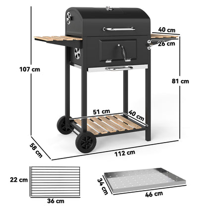 Charcoal BBQ Grill with Height Adjustable Charcoal Pan Outdoor Barbecue Smoker