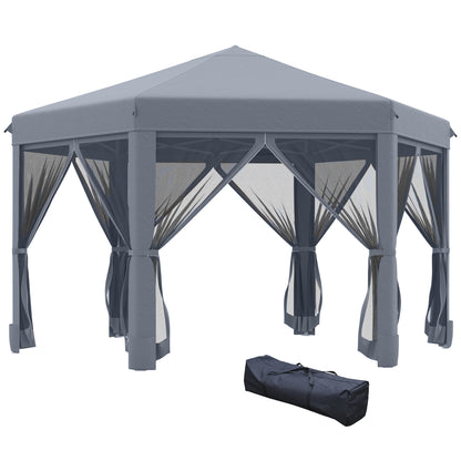 3.2M Outdoor Pop up Gazebo Hexagonal Canopy Tent with Mesh Sidewalls Handy Bag