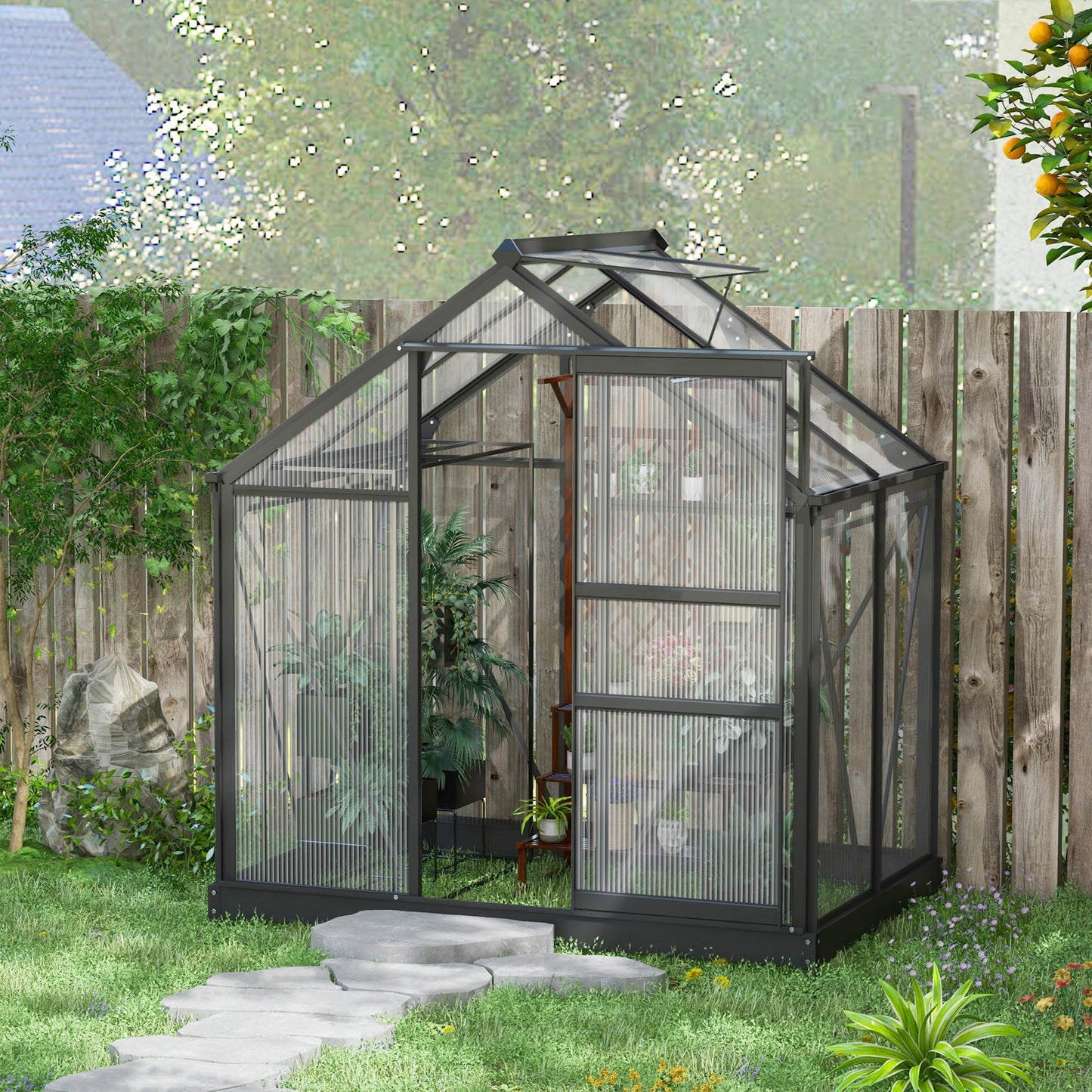 Polycarbonate Walk-In Garden Greenhouse Aluminium Frame Slide Door Window
