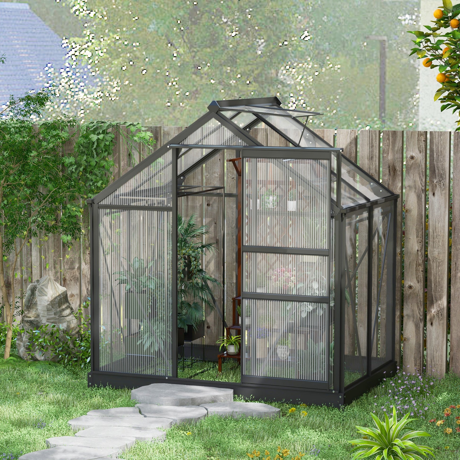 Polycarbonate Walk-In Garden Greenhouse Aluminium Frame Slide Door Window