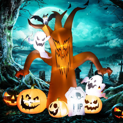 Outsunny 7.9FT Tall Halloween Inflatable Ghost Tree with Pumpkins