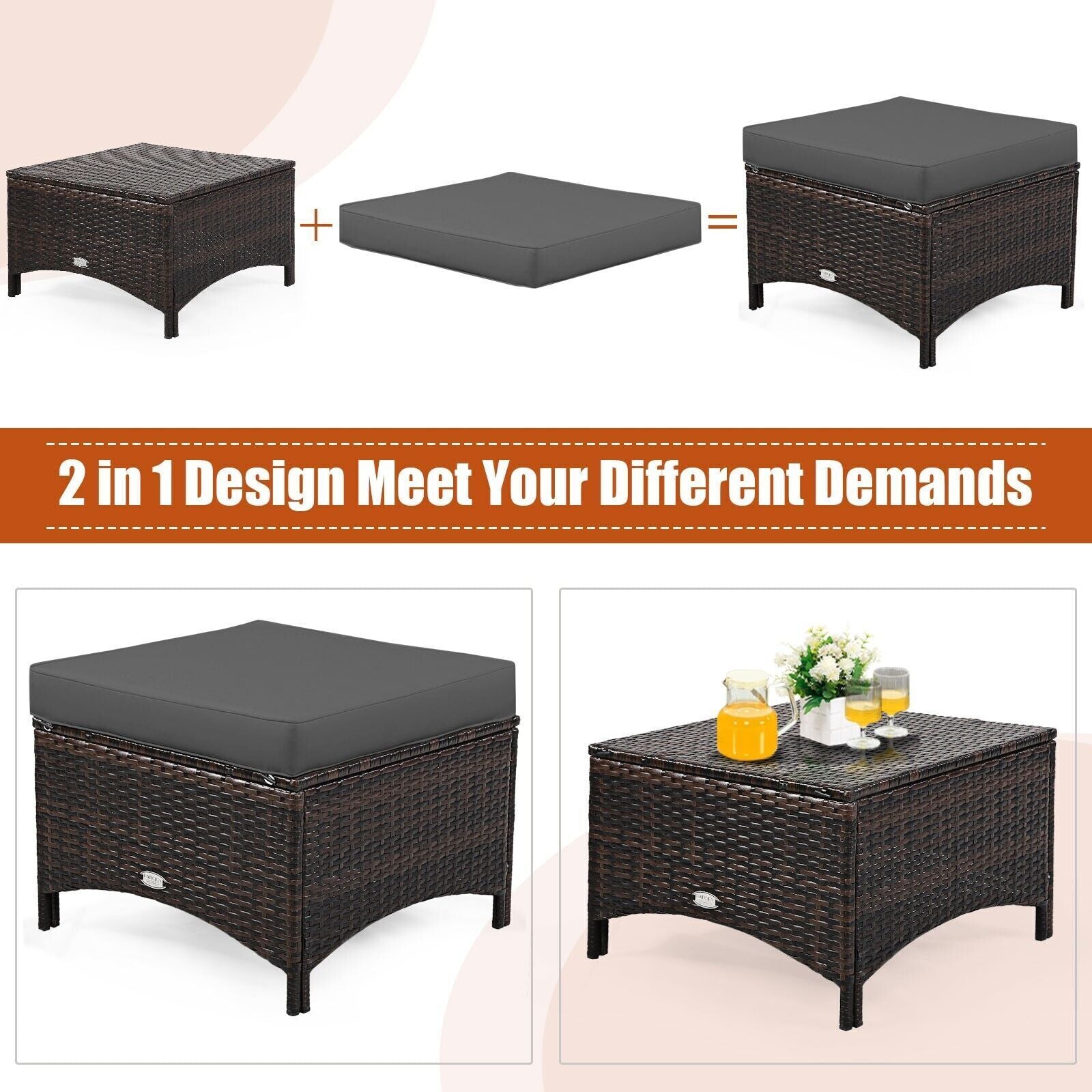 5 PCS Patio Furniture Set Outdoor Rattan Conversation Sofa Set Removable Cushion