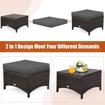 5 PCS Patio Furniture Set Outdoor Rattan Conversation Sofa Set Removable Cushion