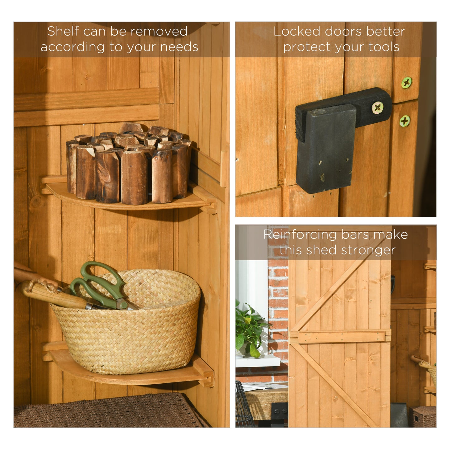 Garden Storage Shed 3 Utility Shelf Tool House W/ Asphalt Roof Lockabke Door