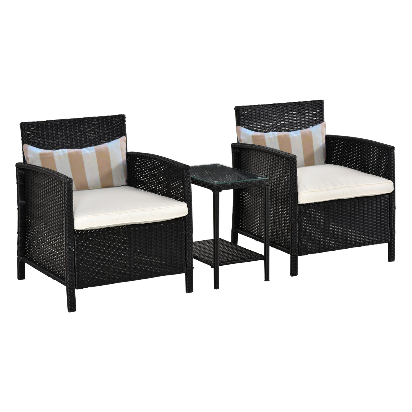 3 Pcs Rattan Outdoor Patio Set 2 Cushioned Single Sofa Coffee Table Conservatory