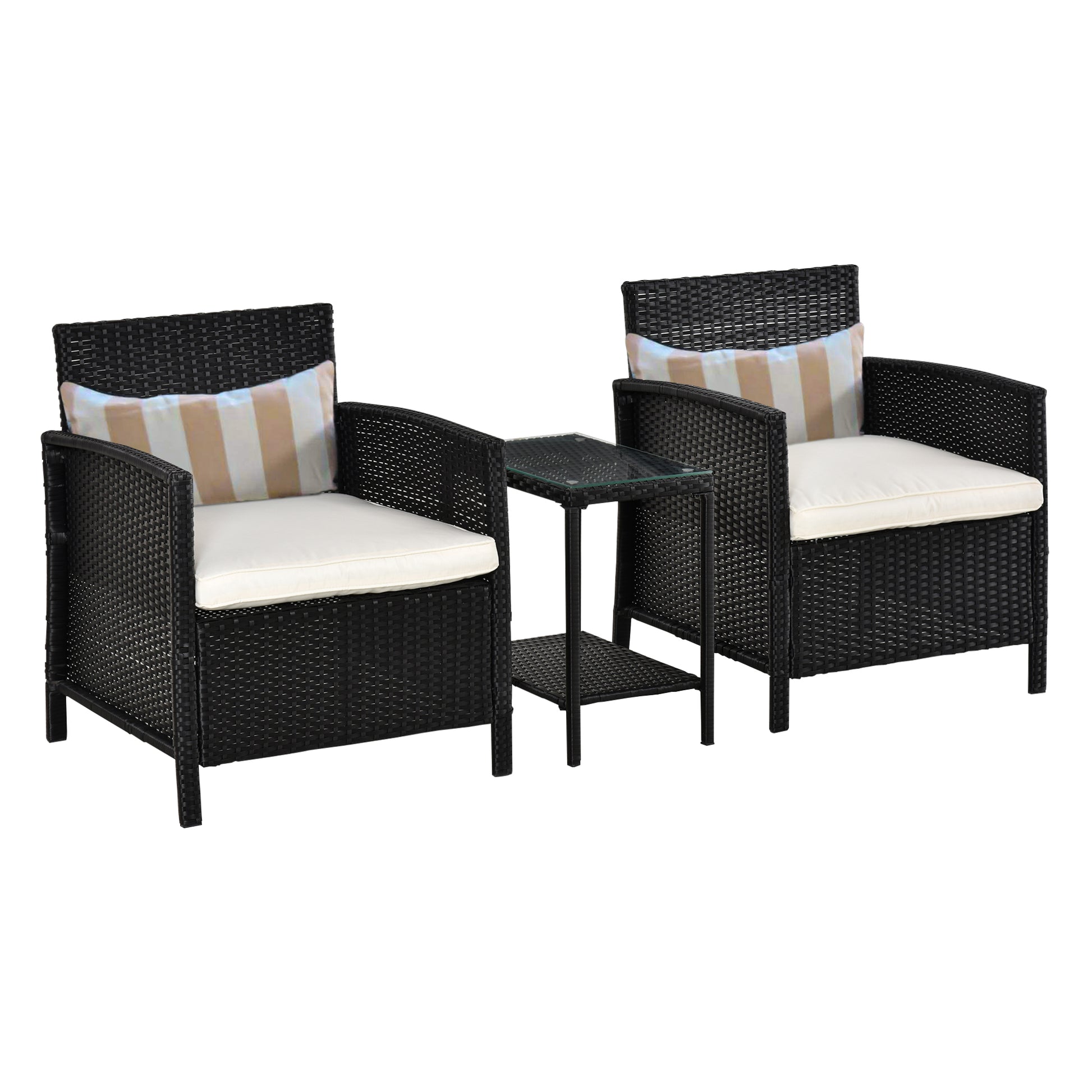 3 Pcs Rattan Outdoor Patio Set 2 Cushioned Single Sofa Coffee Table Conservatory