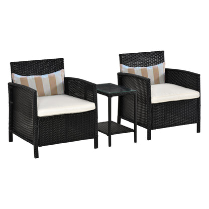 3 Pcs Rattan Outdoor Patio Set 2 Cushioned Single Sofa Coffee Table Conservatory