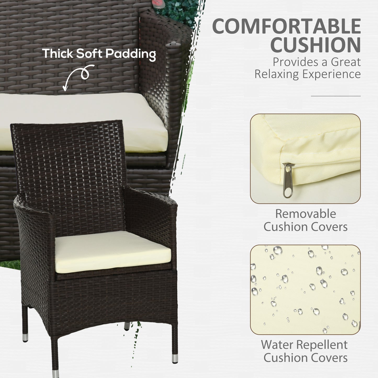 Rattan Chair Patio Sofa Chairs Set Cushioned Outdoor Rattan Furniture Armrests