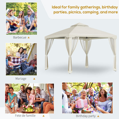 3 X 3(M) Metal Gazebo Outdoor 2-Tier Roof Marquee Party Tent with Netting
