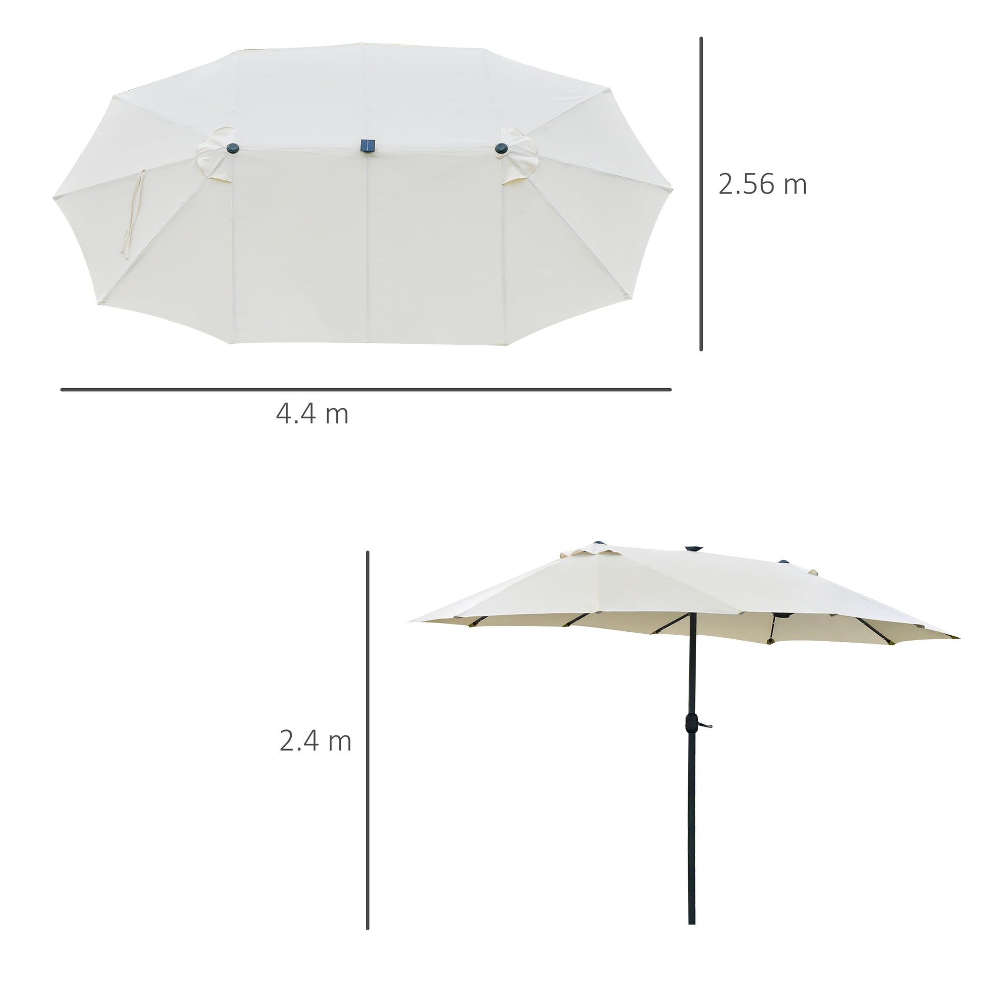4.4M Double-Sided Sun Umbrella Patio Parasol with LED Solar Lights for Garden