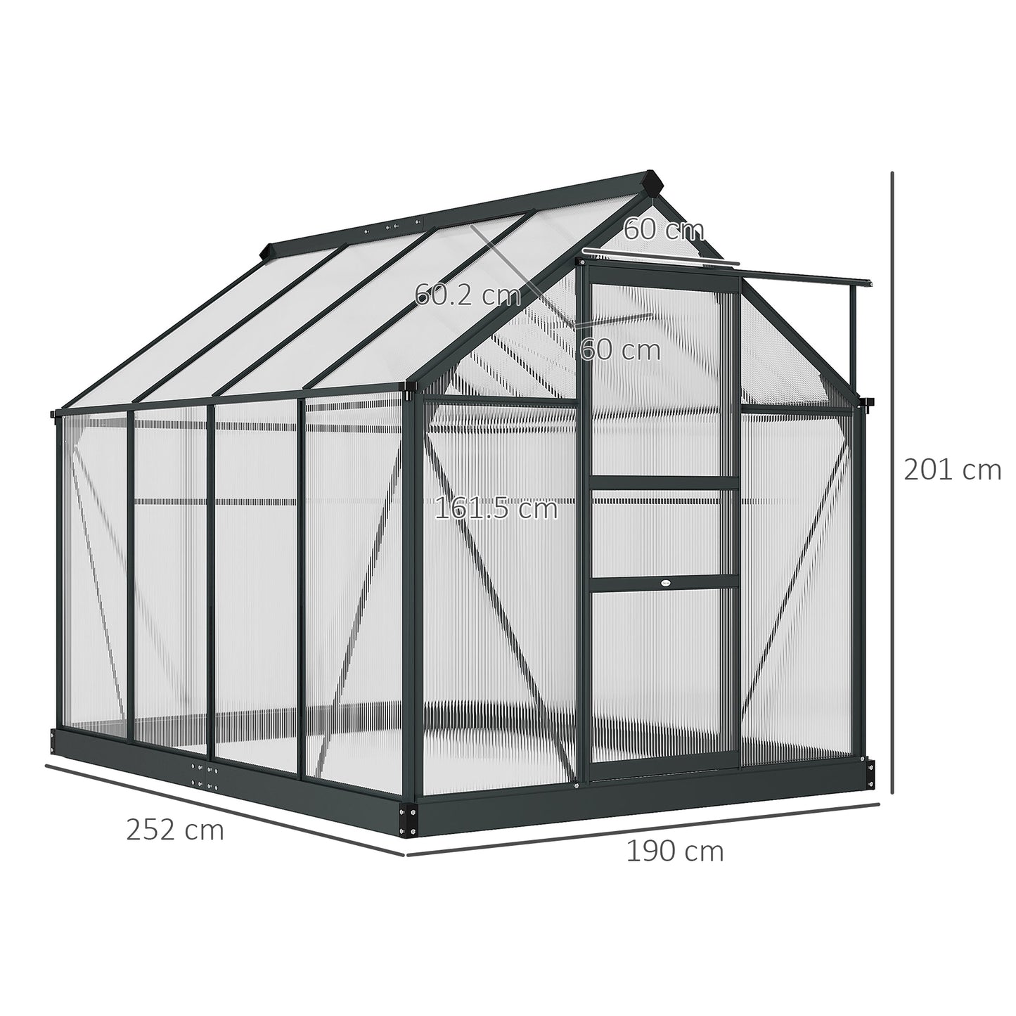 Polycarbonate Walk-In Garden Greenhouse Aluminium Frame Slide Door Window