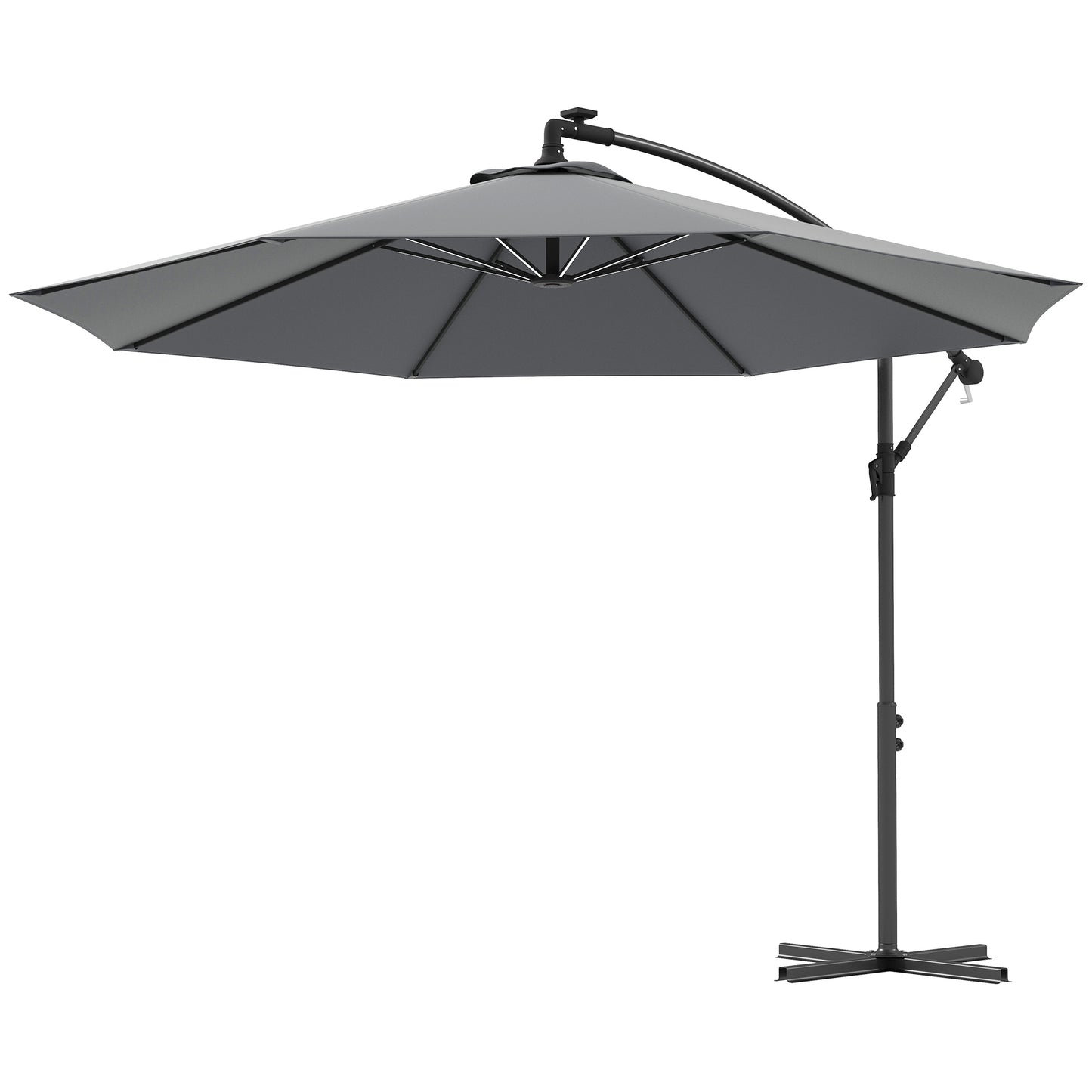 3(M) LED Patio Banana Umbrella Cantilever Parasol W/ Solar Lights Crank Handle