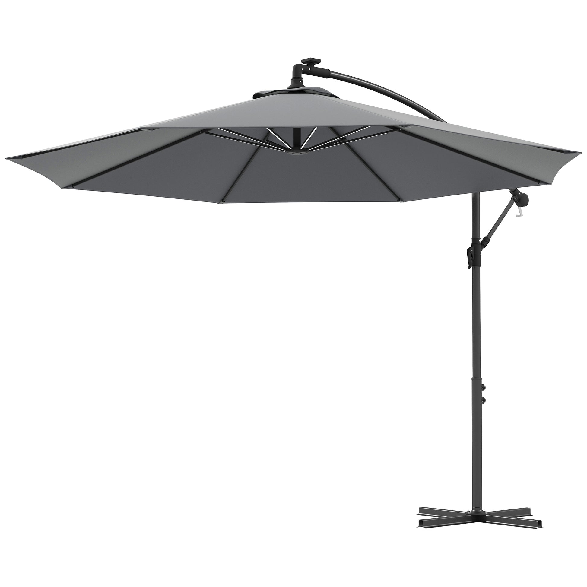 3(M) LED Patio Banana Umbrella Cantilever Parasol W/ Solar Lights Crank Handle