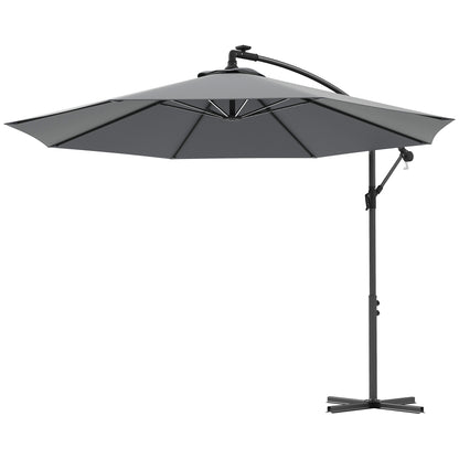 3(M) LED Patio Banana Umbrella Cantilever Parasol W/ Solar Lights Crank Handle