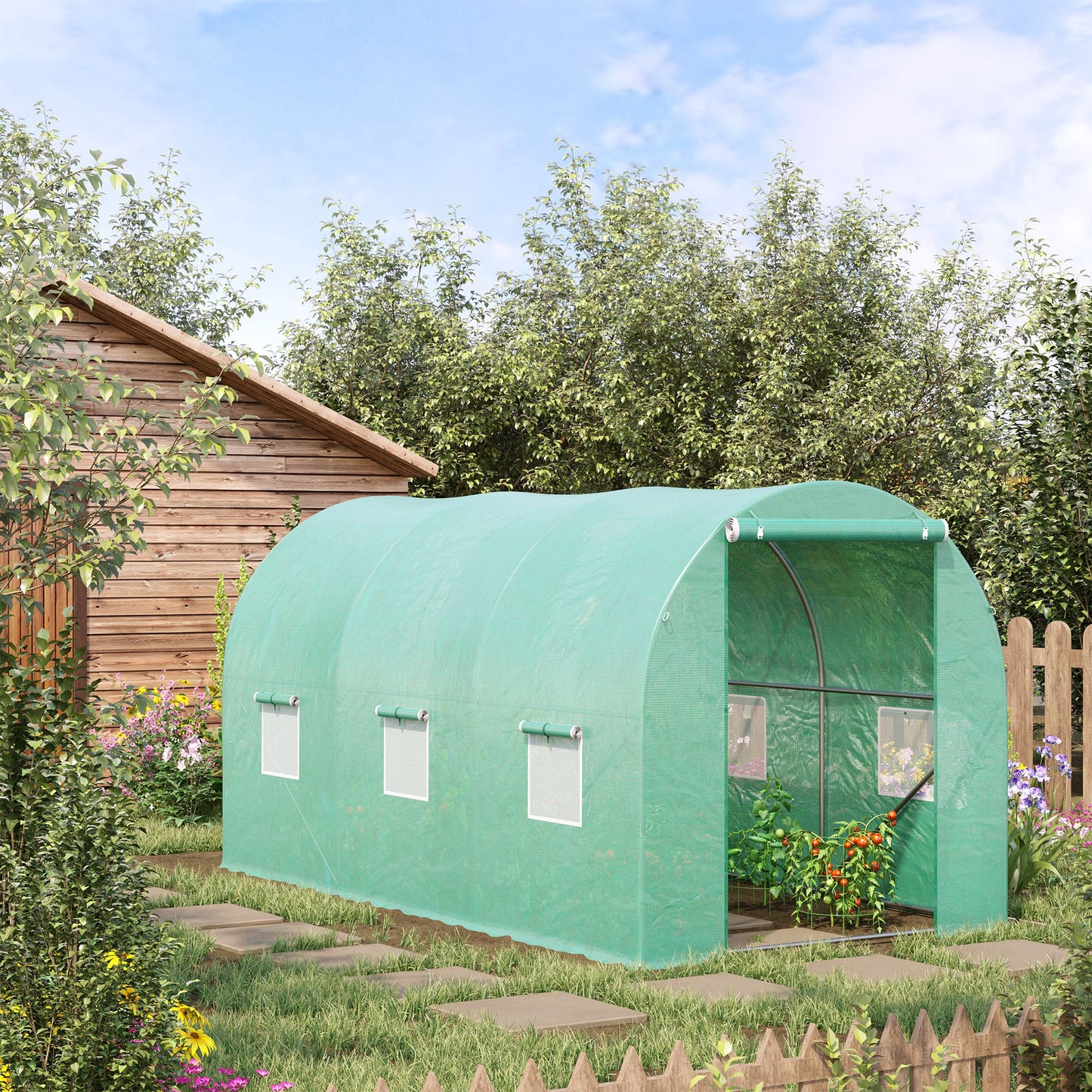Greenhouse Polytunnel Flower Walk-In Shed Growing Steel Outdoor W/ Zipped Door