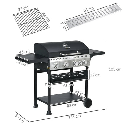 4 - Burner Free Standing Propane 40000 BTU BTU Gas Grill with Side Burner