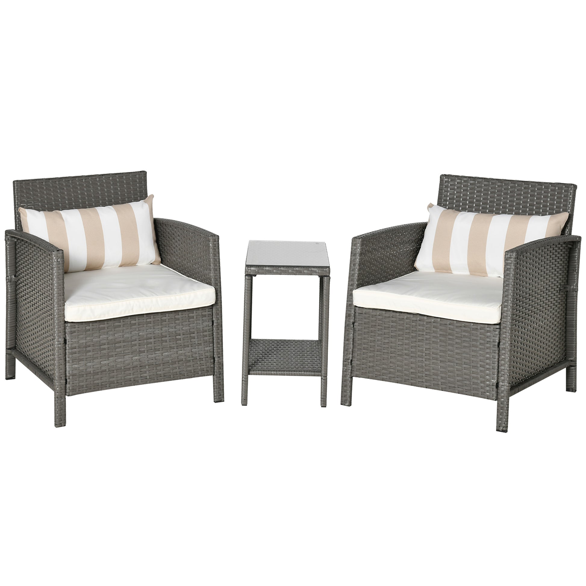3 Pcs Rattan Outdoor Patio Set 2 Cushioned Single Sofa Coffee Table Conservatory