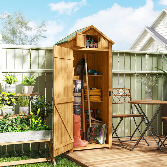 Garden Storage Shed 3 Shelves Tool House W/ Asphalt Roof 77 X 54 X 179 Cm