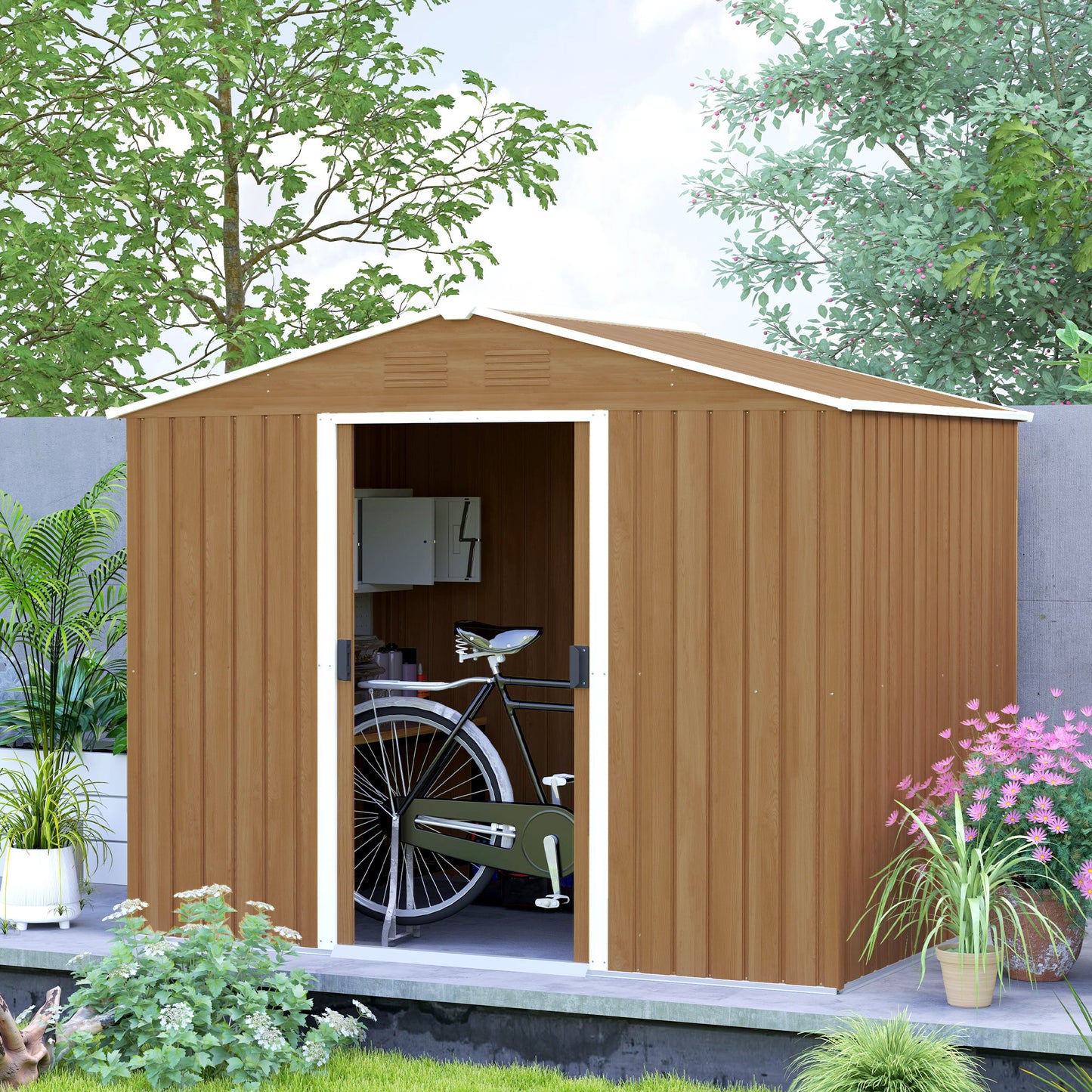 Garden Storage Shed with Ventilation Double Sliding Door Outdoor Tool Box