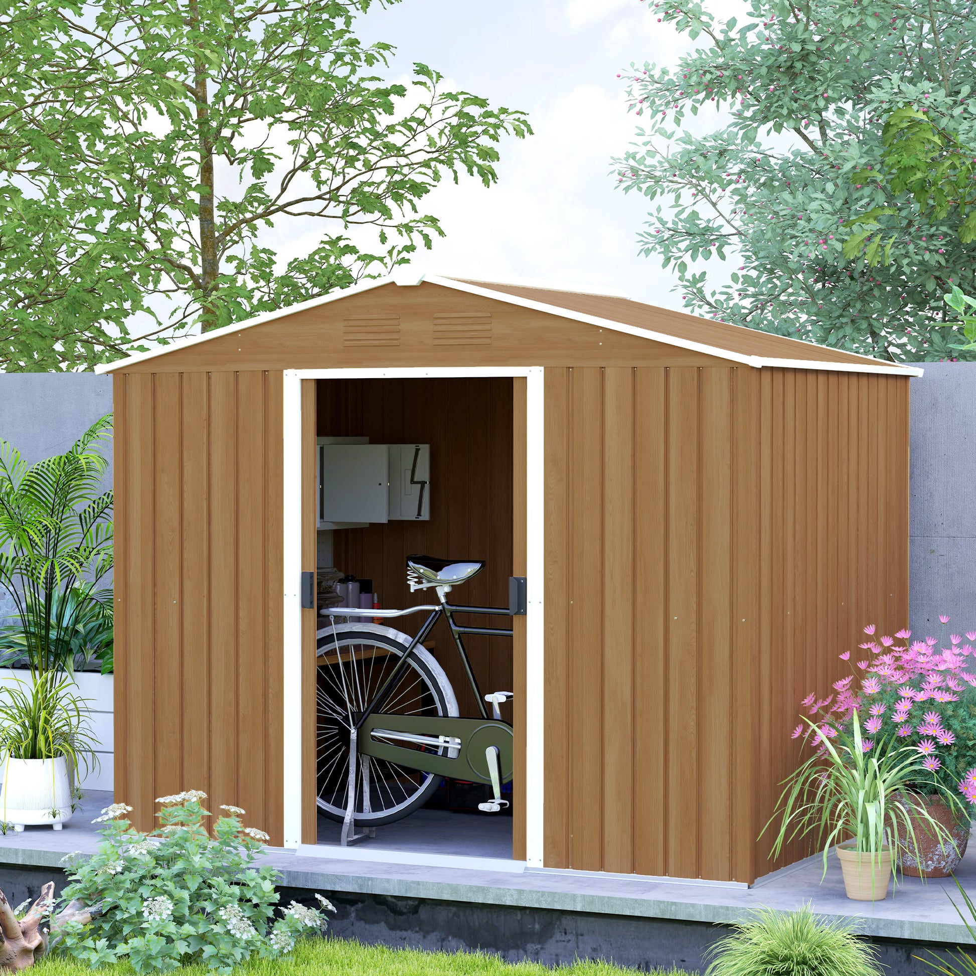 Garden Storage Shed with Ventilation Double Sliding Door Outdoor Tool Box