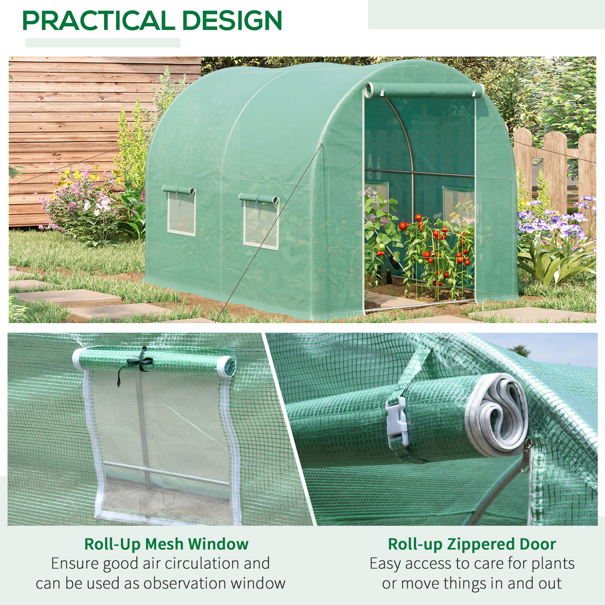 Greenhouse Polytunnel Flower Walk-In Shed Growing Steel Outdoor W/ Zipped Door