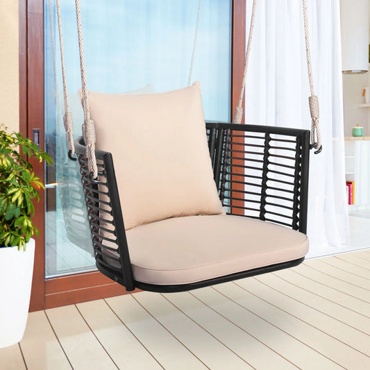 Patio Hanging Rattan Basket Chair Swing Hammock Chair with Cushions