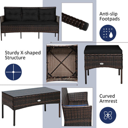 4 Seater Rattan Garden Furniture Set with Cushioned Sofa