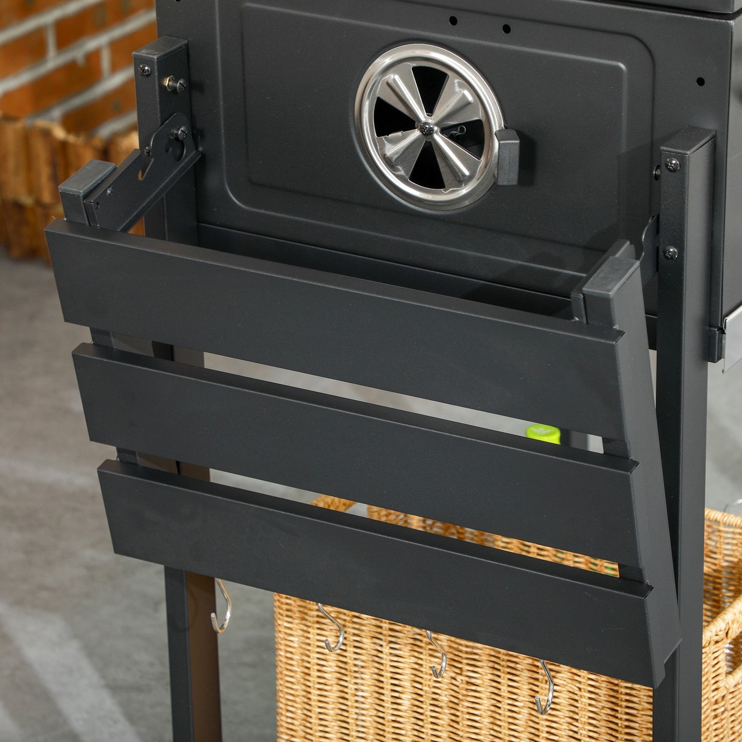 Charcoal BBQ Grill Smoker Trolley with Shelves, Bottle Opener and Wheels