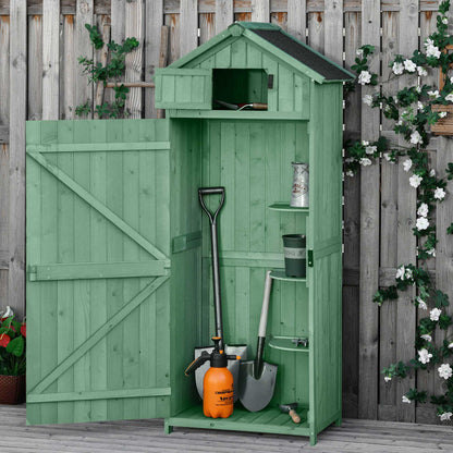 Garden Storage Shed 3 Utility Shelf Tool House W/ Asphalt Roof Lockabke Door
