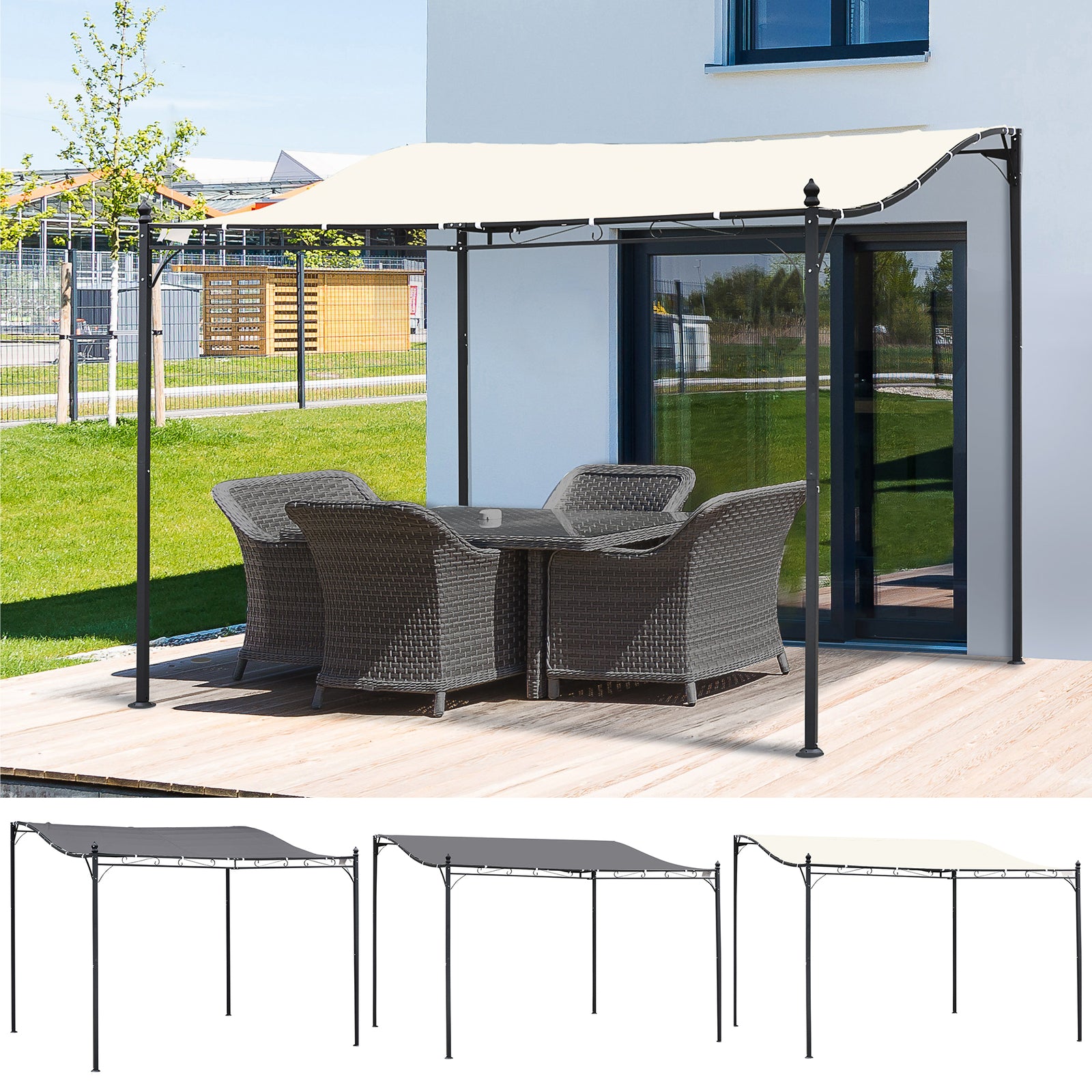 3 X 3 M Canopy Metal Wall Gazebo Awning Garden Marquee Shelter Door Porch