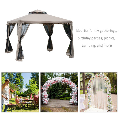 3 X 3(M) Metal Gazebo Outdoor 2-Tier Roof Marquee Party Tent with Netting