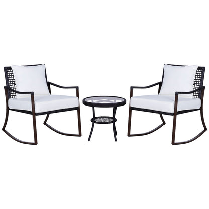 3 Pieces Rocking Chair Bistro Set Furniture Coffee Table Rattan Wicker Brown