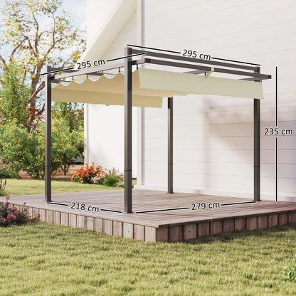 Outsunny 3 x 3m Aluminium Pergola, with Retractable Roof - Grey/Khaki