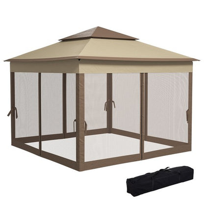 3 X 3(M) Garden Metal Gazebo Party Canopy Tent Sun Shelter W/ Net Curtain Khaki
